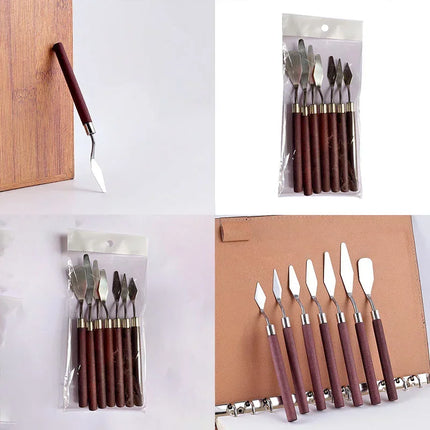 7Pcs/set Fondant Cake Spatula Cream Mixing Mini Knife Scraper Redwood Pole Art Crafts Oil Tools Painting Or Kitchen Accessories