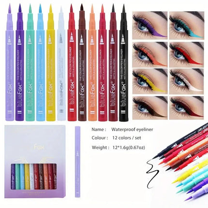 12 color liquid eyeliner liquid pen set, various special makeup, facial paint pen,multi-purpose, multi-color, smooth, waterproof