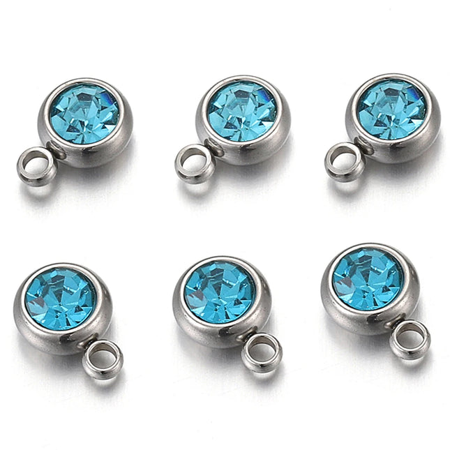 20pcs/lot 6mm Crystal Stainless Steel Rhinestone Charms Birthstone Pendants for Jewelry Making DIY Necklace Bracelet Accessories