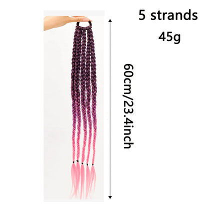 Synthetic Girls Colorful Braids Hair Extensions With Rubber Bands Rainbow Braided Ponytail Hairpieces For Kids Hair Accessories