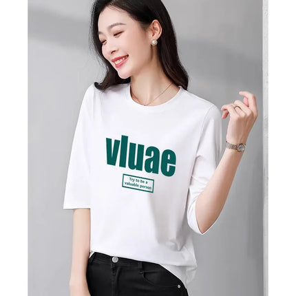 High-End Pure Cotton T-Shirt Women's Summer 3/4 Sleeve 2025 New Korean Style Fashionable Simple Slimming Top Body Shirt