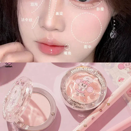 FLORTTE BUNNY Monochrome Highligh Powder Naturally Brightening Facial Blush Cream High Gloss Face Blusher Makeup Cosmetics