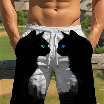 Funny Animal Cat 3D Print Men's Casual Shorts Breathable Drawstring Swim Trunks Cat Pattern Summer Sportwear Shorts Man Clothing