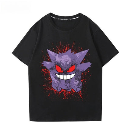 Pokémon Gengar Printing Tee Pure Cotton T-shirt Men's 2026 Summer Fashion Oversize Street Casual Y2K Tops Streetwear Clothing