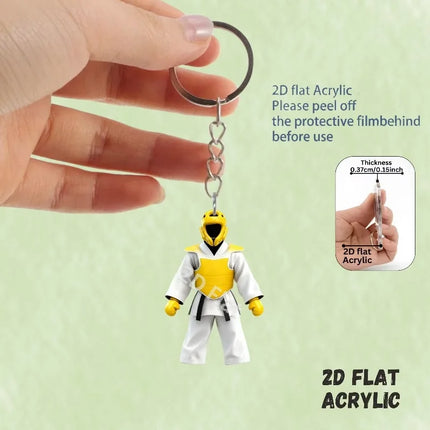 2D Karate Costume Keychain Jiu-Jitsu Themed Pendant Charms Flat Acrylic Hanging Decoration for Bags Festive Party Gift