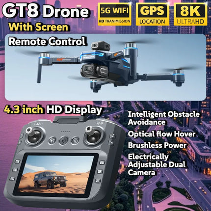 For Genuin GT8 Drone 8K Professional Dual Camera GPS FPV Brushless Motor Optical Flow Hovering Folding Quadcopter 4K RC Dron Toy