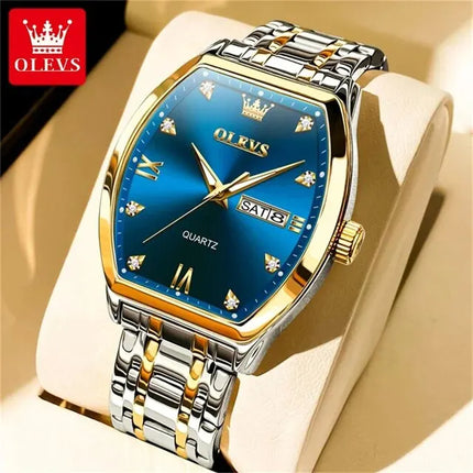 OLEVS 5528 Men's Watches Luxury Tonneau Original Top Brand Quartz Watch for Men Waterproof Luminous Week Date Male Wristwatch