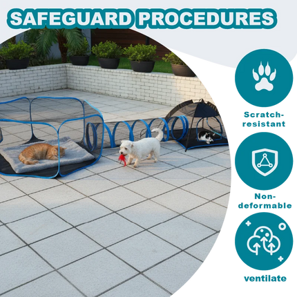 3-in-1 Portable Mesh Pet Fence Playhouse Multi-Animal Cage with Tunnel Indoor Outdoor Easy Setup for Cats And Small Animals