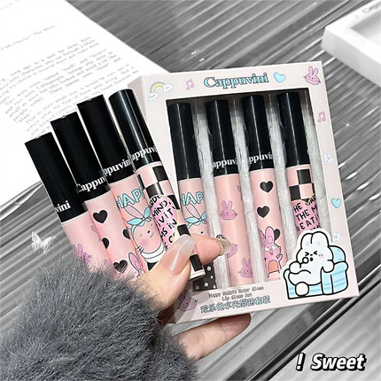 Four Color Happy Rabbit Water Gloss Lip Glaze Set Light and Smooth Texture Moisturizing Easy to Color Lip Gloss Lipstick