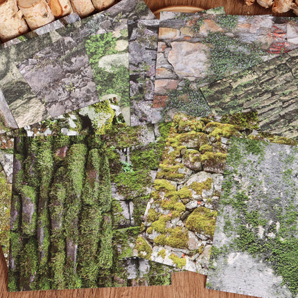 12sheets Stone Wall Landscape Background Large Size Self-adhesive Scrapbook Sticker, for Background Pad, Scrapbooking Supplies
