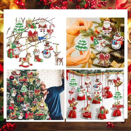 12Pieces Double Sided Christmas Diamond Art Ornaments Diamond Painting Keychains DIY 5d Painting Round Drill Key Chain Christmas