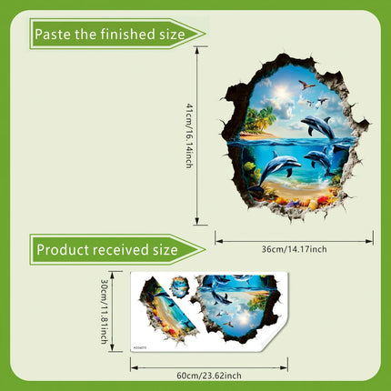 3D Wall Breaking Wall Stickers Living Room bathroom Wall Decor Boys Children's Room Underwater World Wall Stickers