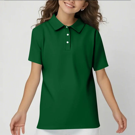 Children's Solid Color Polo Shirt Fashion Sports T-shirt Girl Lapel Casual And Comfortable Short Sleeves Tops