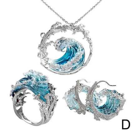 1/3PCS Ocean's Oath Wave Decorative Ring Necklace Earrings Jewelry Set For Women Gift Fashion Sky Blue Decoration Jewelry Gift