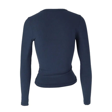 Women's New Autumn T-shirt Streetwear Fashion Long Sleeves O-Neck Solid Sexy Tees Top Elegant Female Casual Slim Knitted Clothing