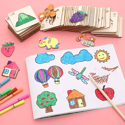 20pcs Montessori Kids Drawing Toys Wooden DIY Painting Stencils Set Craft Toy Coloring Puzzle Educational Toys For Children Gift