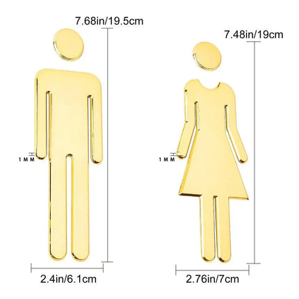 Black Gold Color Toilet Sign Plate Brass Wash Room Door Wall Label Sticker Wc Holder Signage Board