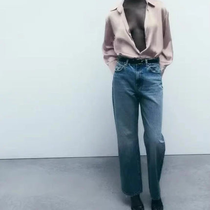 Classic Silk Satin Feel Shirt New Spring Collection Long Sleeve Polyester Fabric Women's Premium Fashion Regular Length