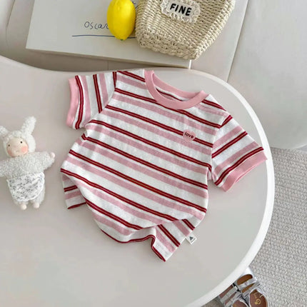 Bear Leader Summer Striped Printed Short Sleeved T-shirt Girls Clothes Fashion New Color Blocked Children's Casual Top