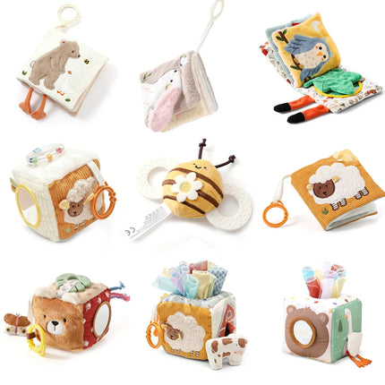 Soft Baby Sensory Toy Cloth Book Tissue Box Security Blanket Plush Cube Crinkle Sounds Mirror Fine Motor Skills 9 Styles Toys