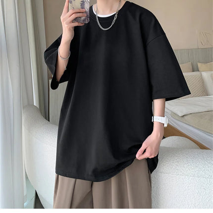 Men's Cotton T-shirts White Men's Oversized T-Shirt Solid Summer Casual Wear Tee Shirts Fashion for Men 5XL Male Clothes