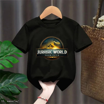 Summer New Cool Dino Print Children's T-shirt Casual Fashion Boys Girls Simple Style Short Sleeve Baby Kids Clothes Harajuku Tops