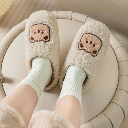Cute Bear Fluffy Slippers Warm Plush House Shoes for Women and Men