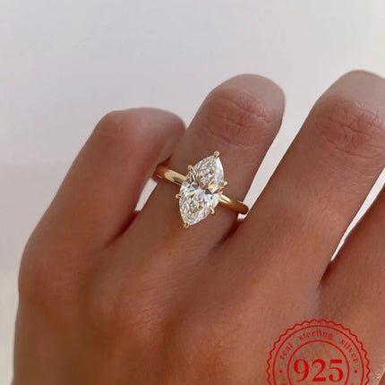 925 Sterling Silver Classic Simple 1-3 Carats Marquise Zircon Ring For Women Engagement Wedding Luxury High Quality Fine Jewelry