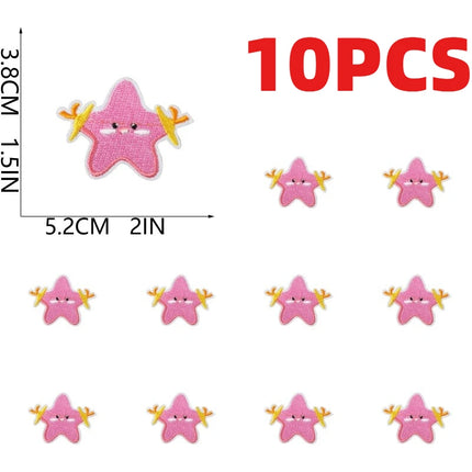 10PCS Bulk Small Fish Jellyfish Coral Embroidery Patches Cute Octopus Shell Seaweed Sticker For Ocean Bag Decoration Wholesale