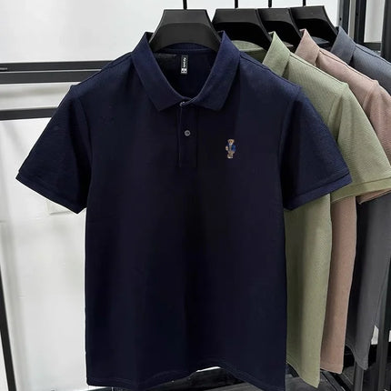 Summer high-quality cotton short-sleeved men's polo shirt, fashion brand, teddy bear embroidery, golf business casual T-shirt