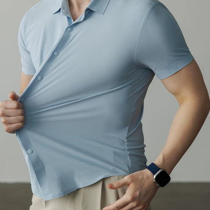 Men's 4-Way Performance Stretch Short Sleeve Shirt Slim Fit Quick Dry Cooling Athletic Polo Casual Button Down Business Top