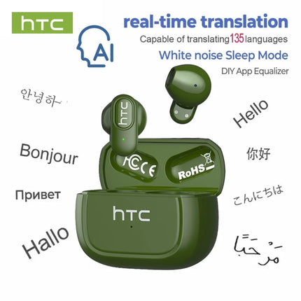 HTC NE51 TWS Wireless Earbuds Bluetooth 6.0 AI Translator ENC Noise Cancelling IPX5 Waterproof 14.2mm HiFi Stereo Headphones
