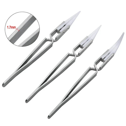 Ceramic Tipped Stainless Steel Tweezers Tips Heat Pointed Resistant Tweezer Electronic Soldering Tweezers Fine Pointed Tip