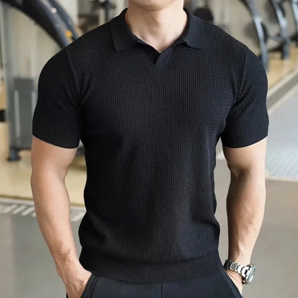 Summer Thin Knitted Polo Shirt Casual Short Sleeve Men's Loose Fit Top Vintage Wave Texture Loose Comfortable Summer Wear