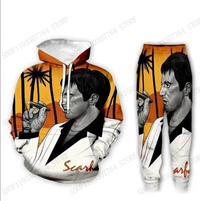 New Men Hoodie Pant Set Movie Scarface 3d Print Set Men Women Fashion Hoodie + Sweatpants 2Pcs Sets Sport Tracksuit Tony Montana