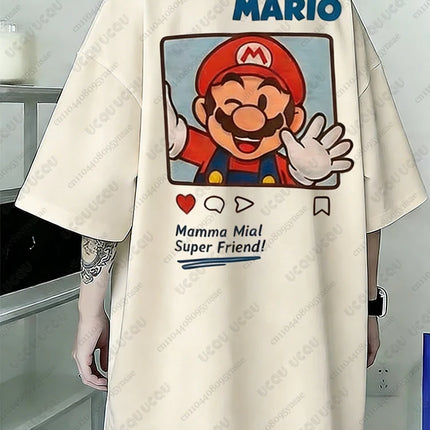 Summer New Anime Tshirts For Couple Cartoon Graphics Mario Print T-shirt Casual Round Neck Tees Street Short Sleeve Man Clothing