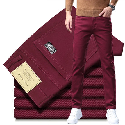Large Size 42 44 Autumn 96% Cotton Men's Stretch Slim Jeans ArmyGreen Soft Comfortable Casual Straight Denim Pants Trousers