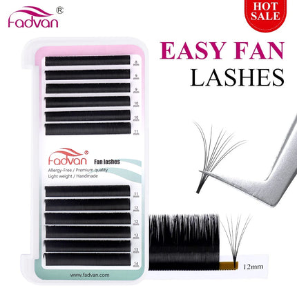 FADVAN Easy Fanning Eyelash Extensions Soft Black Russian Volume Lashes Flare Auto Fan Eyelashes Makeup Natural Cilia Silk Lash