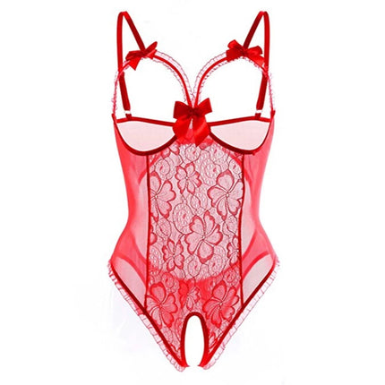 Crotchless Sexy Lingerie Women Patchwork Lace Bodysuit Erotic Costumes Teddy Stripper Nighty Deep V Exotic Porn Underwear