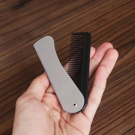1pc Foldable Anti Static Pocket Steel Comb Men's Oil Head Portable Beard Comb Foldable Styling Tool Special for real hair wigs