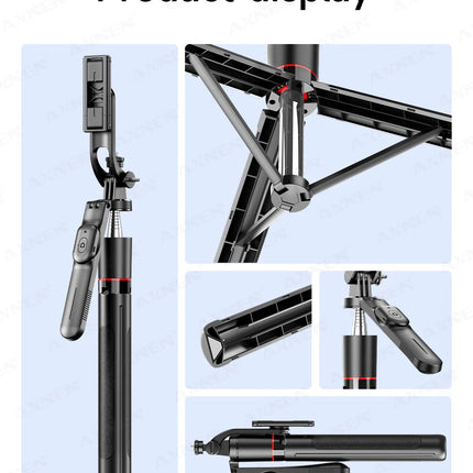 F16 Selfie Stick Tripod with 1708mm Long 8-Section Pole, Bluetooth Remote, 360° Rotation, 1/4 Interface, for Phone Camera Vlog