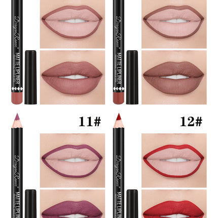 12 Color Nude Matte Lipstick Pencil Set Long-Lasting Waterproof High Pigment Wooden Lip Liner Makeup Tool for Lips