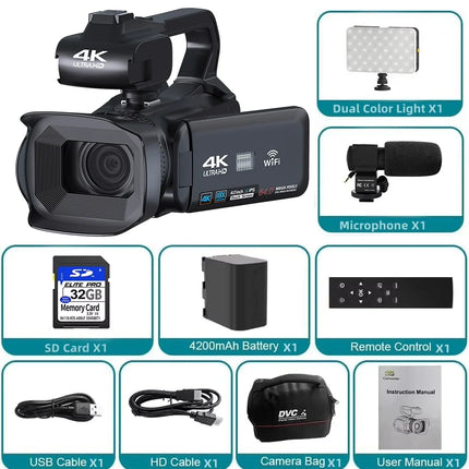 Full 4K Camcorder 64MP Youtuber Professional Digital Video Camera Streaming Auto Focus Photography Vlog Recorder 4" Touch Screen