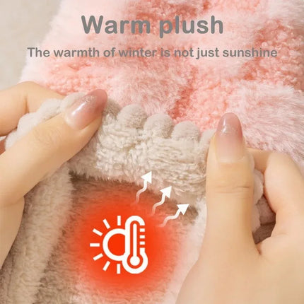 Fashion Couple Winter Toe Wrap Warm Plaid Plush Slippers Men Women Thick Soft Sole Slides Indoor Floor Flat Home Non-slip Shoes