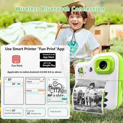 Children Digital Camera Instant Thermal Print Camera 1080 HD Inkless Thermal Print Camera Kids Early Education Puzzle Toys Gift