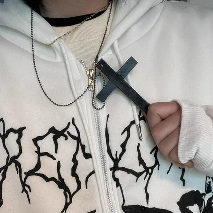 New Gothic Cool Y2K Wood Cross Pendants Necklaces Unisex Black White Red Hip Hop Charm Chain Choker Necklace Fashion Jewelry
