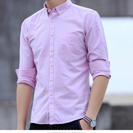 Classic fit cotton Full Casual shirts for men solid color long-sleeve plain shirt single pocket top soft slim fit formal clothes