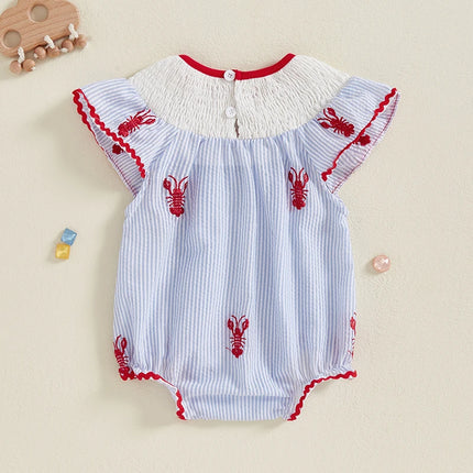 Newborn Baby Girl Crawfish Smocked Bubble Romper Lobster Ruffle Short Sleeve Bodysuit Jumpsuit Summer Outfits