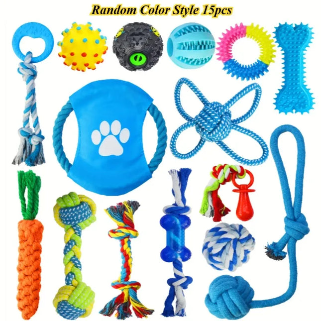 15PCS Dog Toys for Aggressive Chewers, Durable Rope Tug-of-War Chew Sticks & Unbreakable Rubber Balls for Small Medium Large Breeds