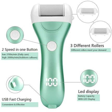 Electric Pedicure Foot File USB Rechargeable Power Display 3pcs Grinding Exfoliator Replacement Heads For Heel Callus Remover